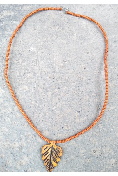 Alphabey's Orange Wooden Beaded Buffalo Bone Pendent Necklace For Women Alphabey's Orange Wooden Beaded Buffalo Bone Pendent Necklace For Women